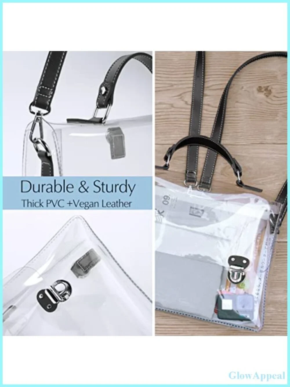 Clear PVC Convertible Satchel Backpack Crossbody Stadium Approved
